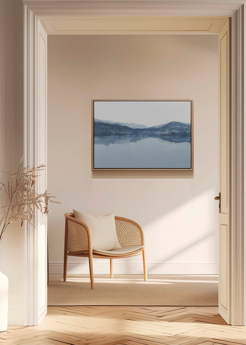 Akvarell landskap sjö och berg