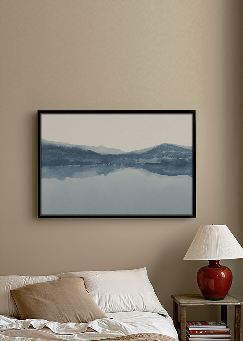 Akvarell landskap sjö och berg