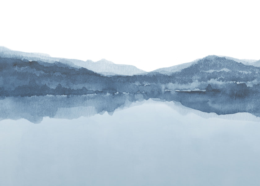 Akvarell landskap sjö och berg
