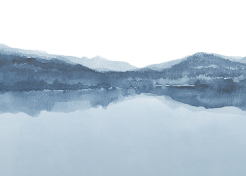 Akvarell landskap sjö och berg