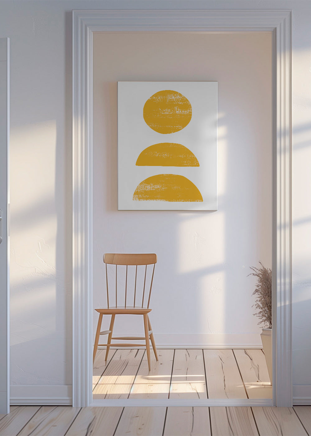 Minimalistisk gul konst med staplade former