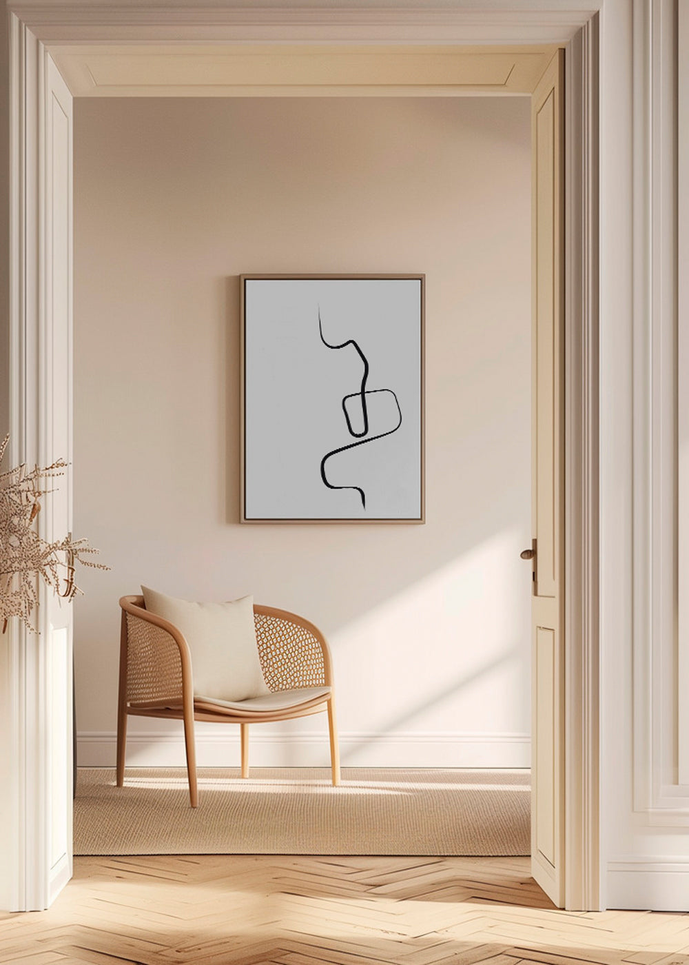 Minimalistisk tavla med svart linje