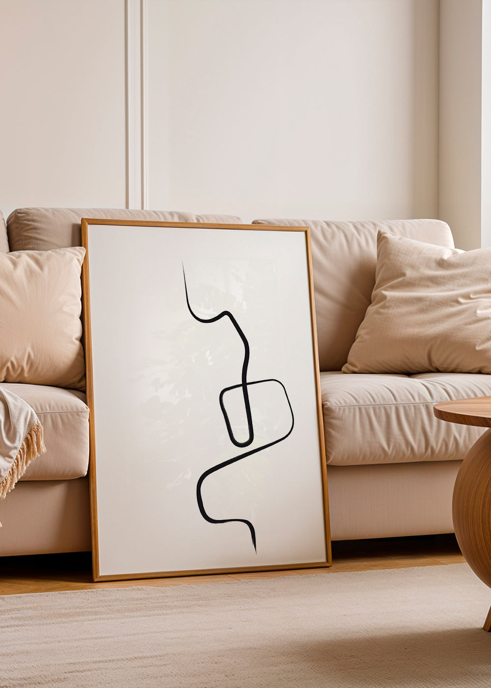 Minimalistisk tavla med svart linje