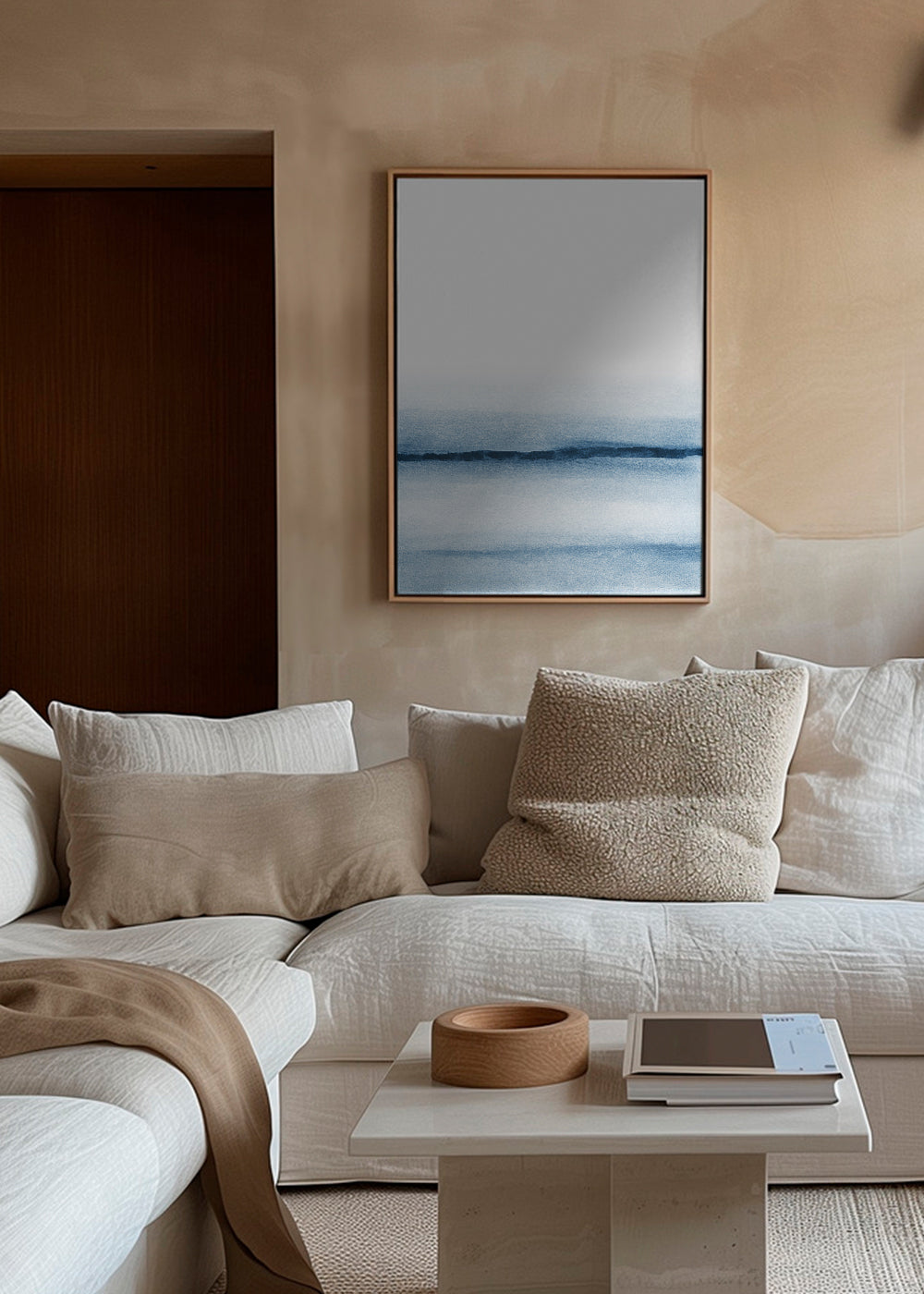Landskap akvarell minimal blå