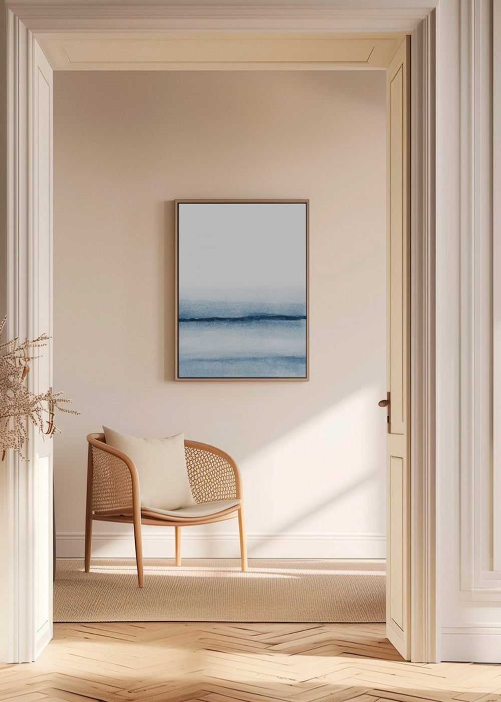 Landskap akvarell minimal blå