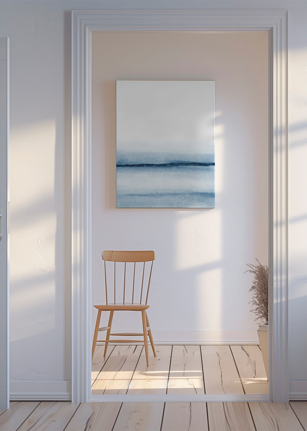 Landskap akvarell minimal blå