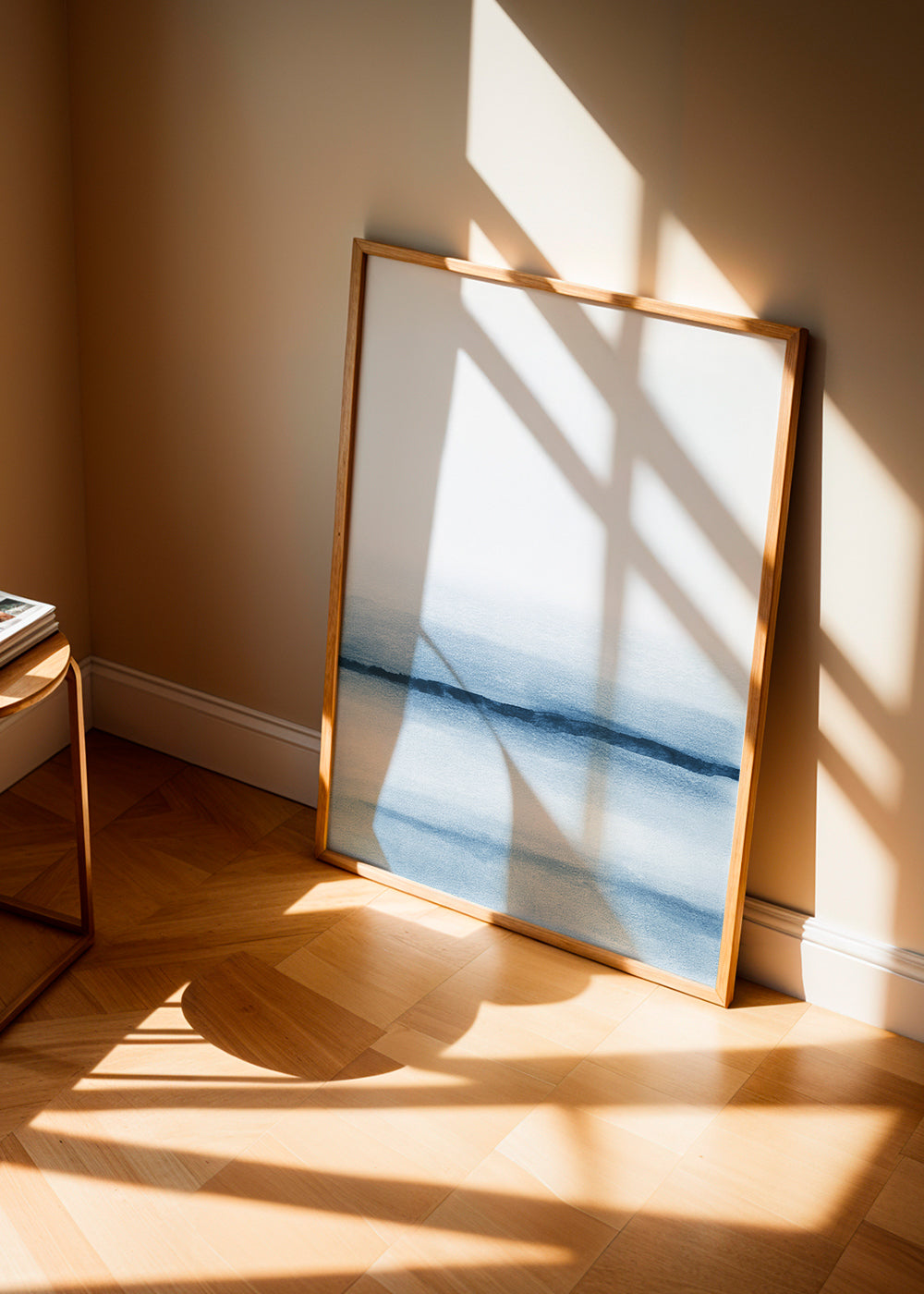 Landskap akvarell minimal blå
