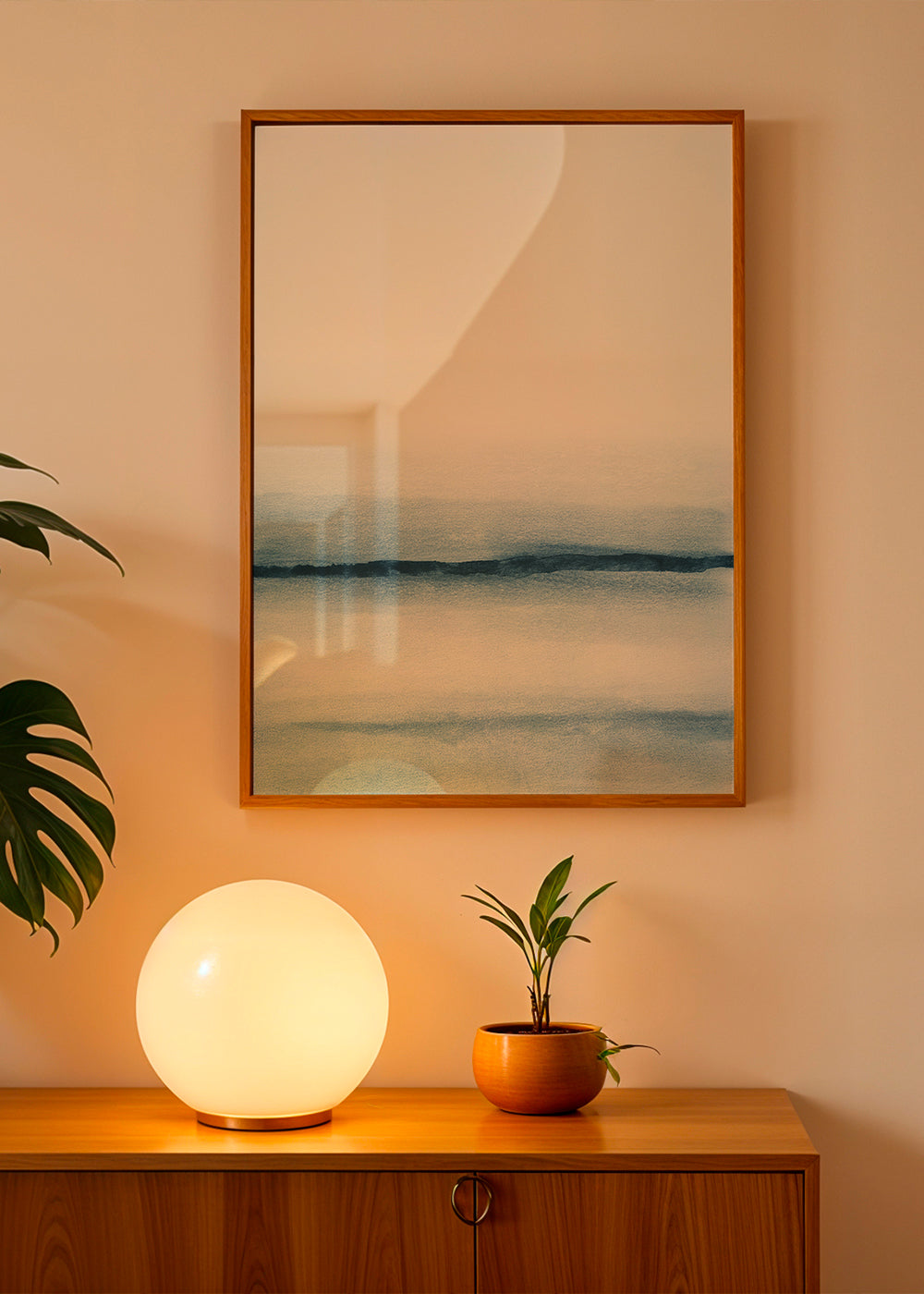 Landskap akvarell minimal blå
