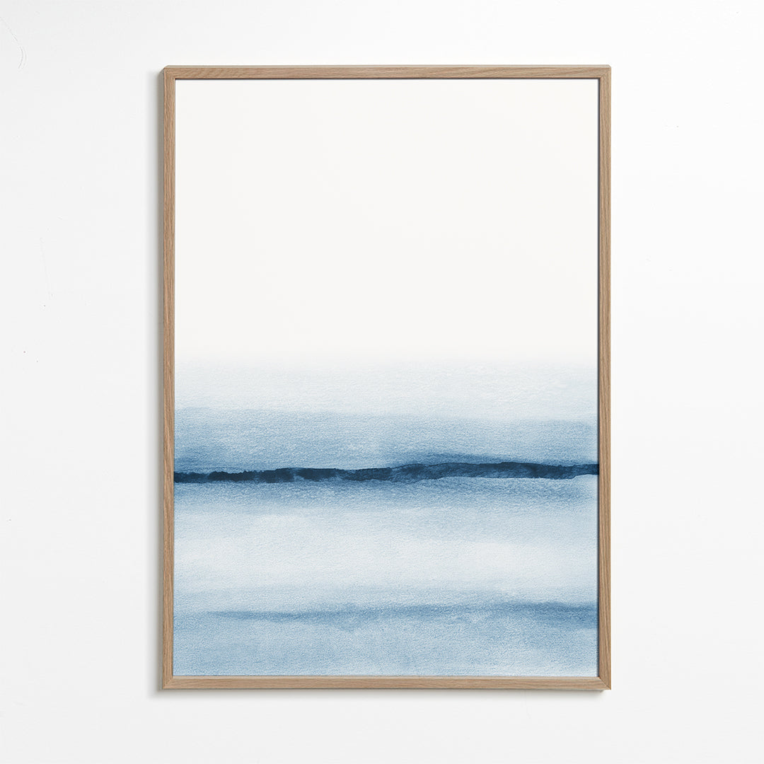 Landskap akvarell minimal blå