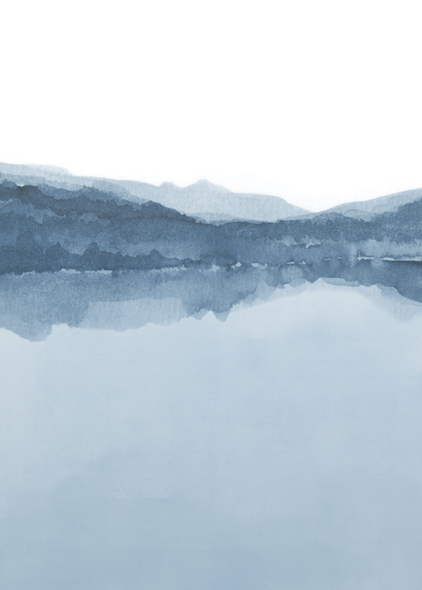 Akvarellandskap med blå reflektion