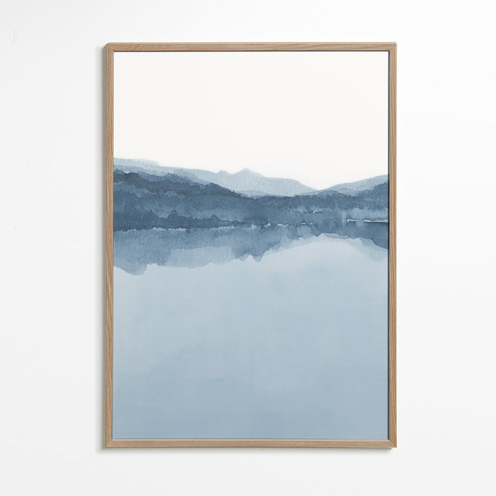 Akvarellandskap med blå reflektion