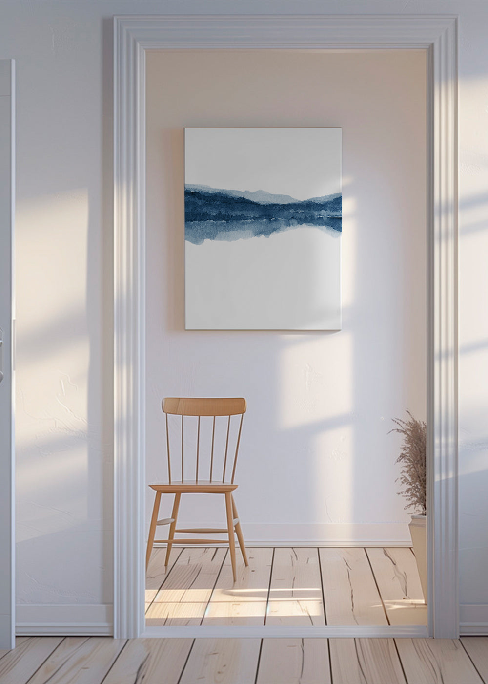 Landskap akvarell blå med reflektion