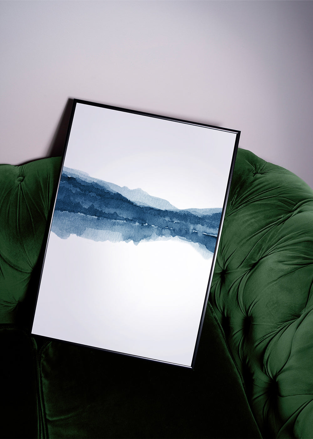 Landskap akvarell blå med reflektion