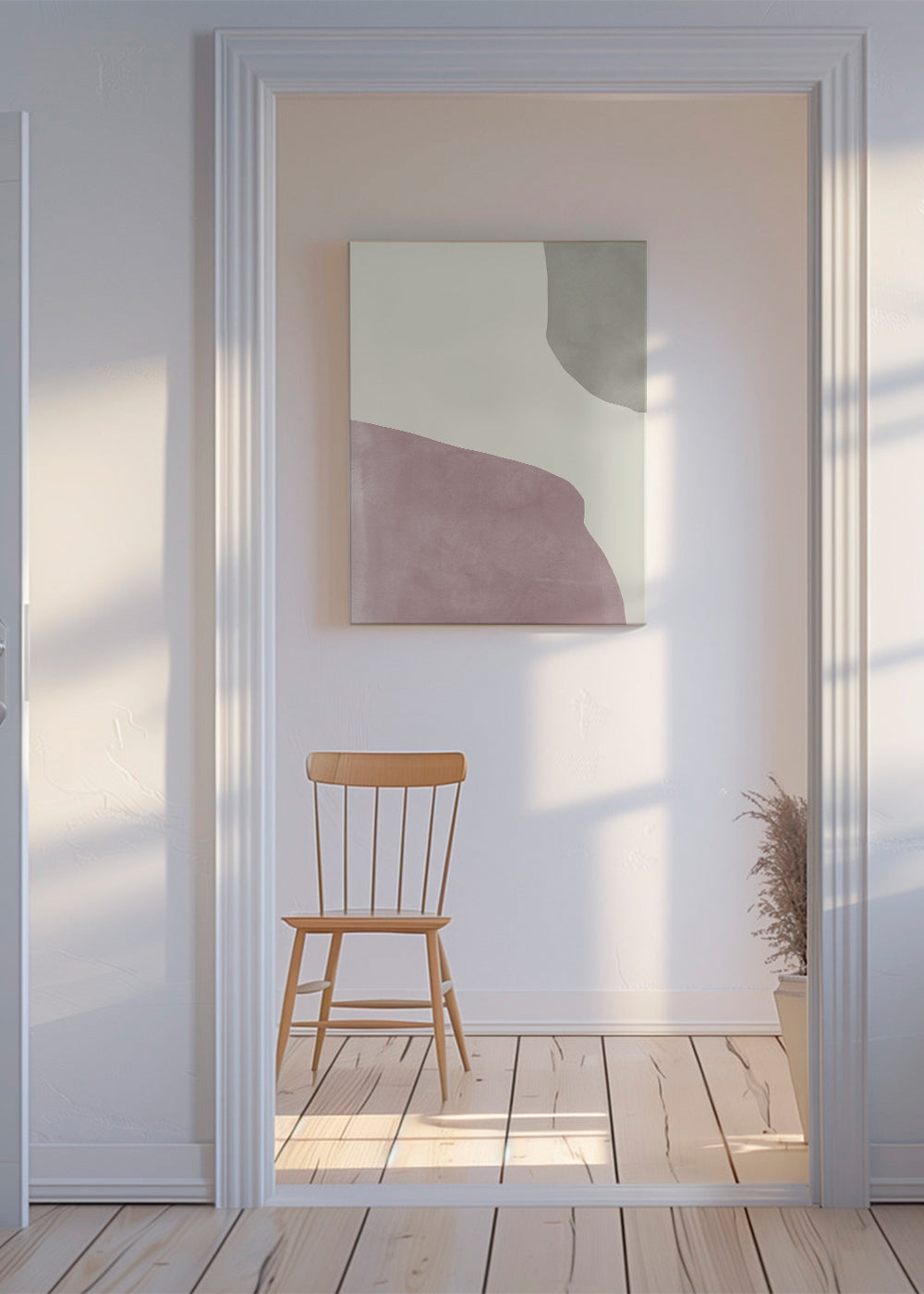Abstrakt konst i pastellrosa och mjuk grå