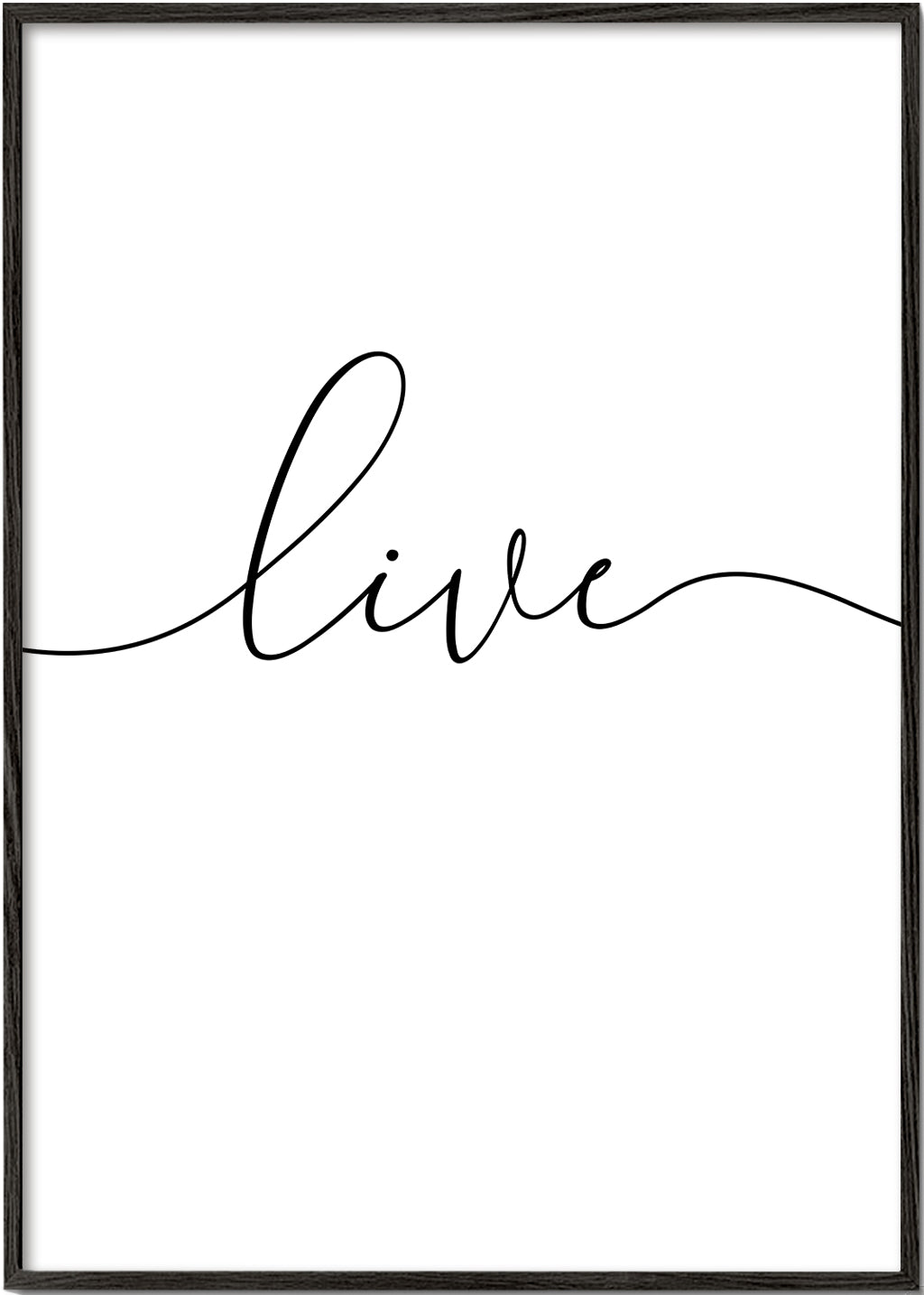 Minimalistiskt konsttryck med texten 'Live'