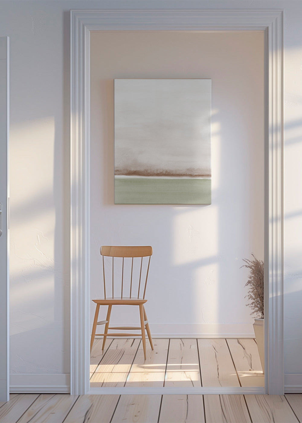Landskap akvarell minimalistiskt med mjuk horisont