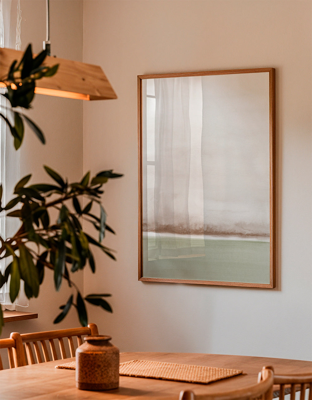 Landskap akvarell minimalistiskt med mjuk horisont