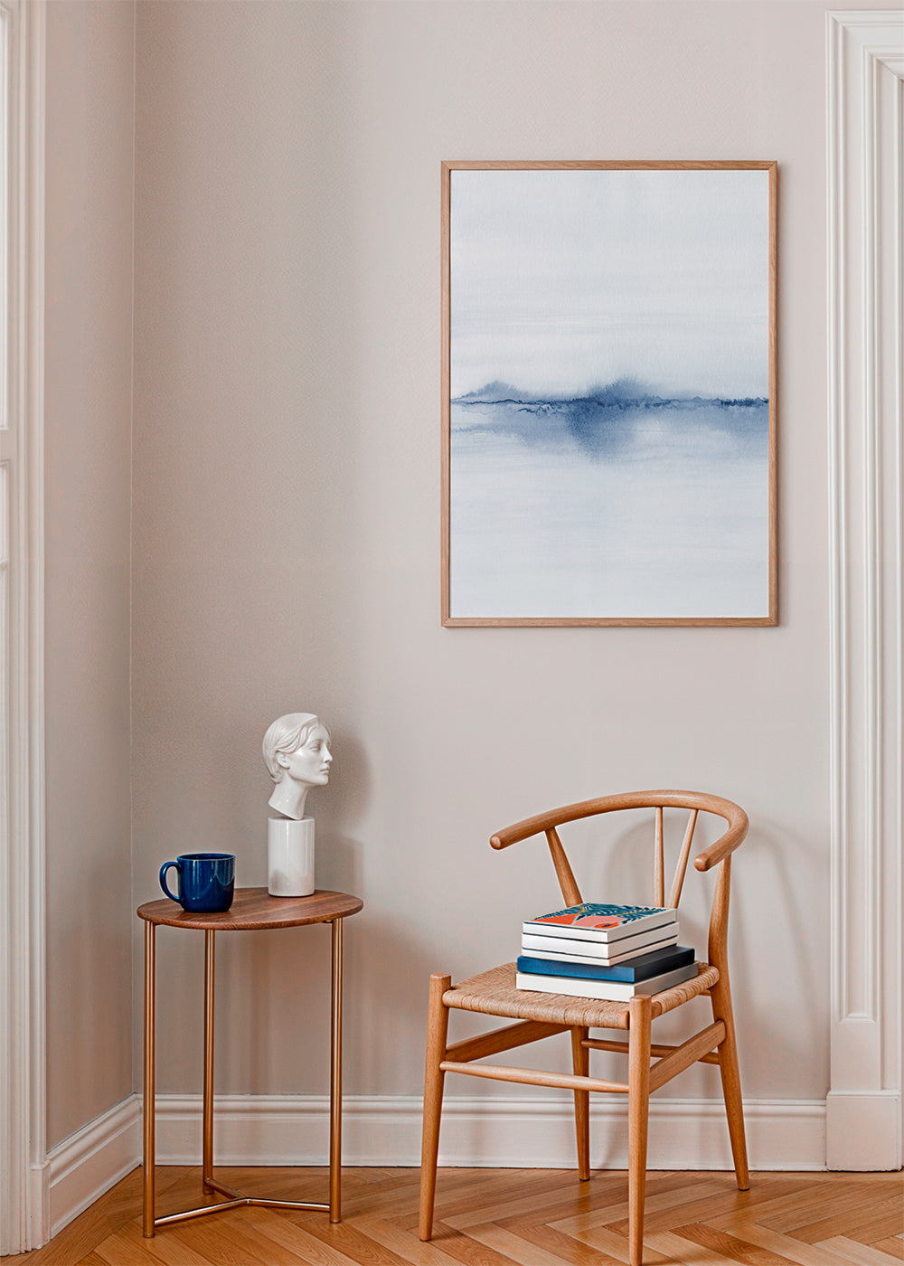 Akvarellandskap blått minimal
