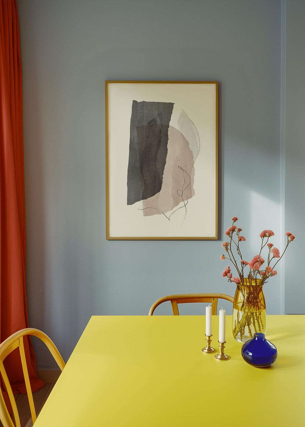 Abstrakt konst i grått och beige med linjedrag