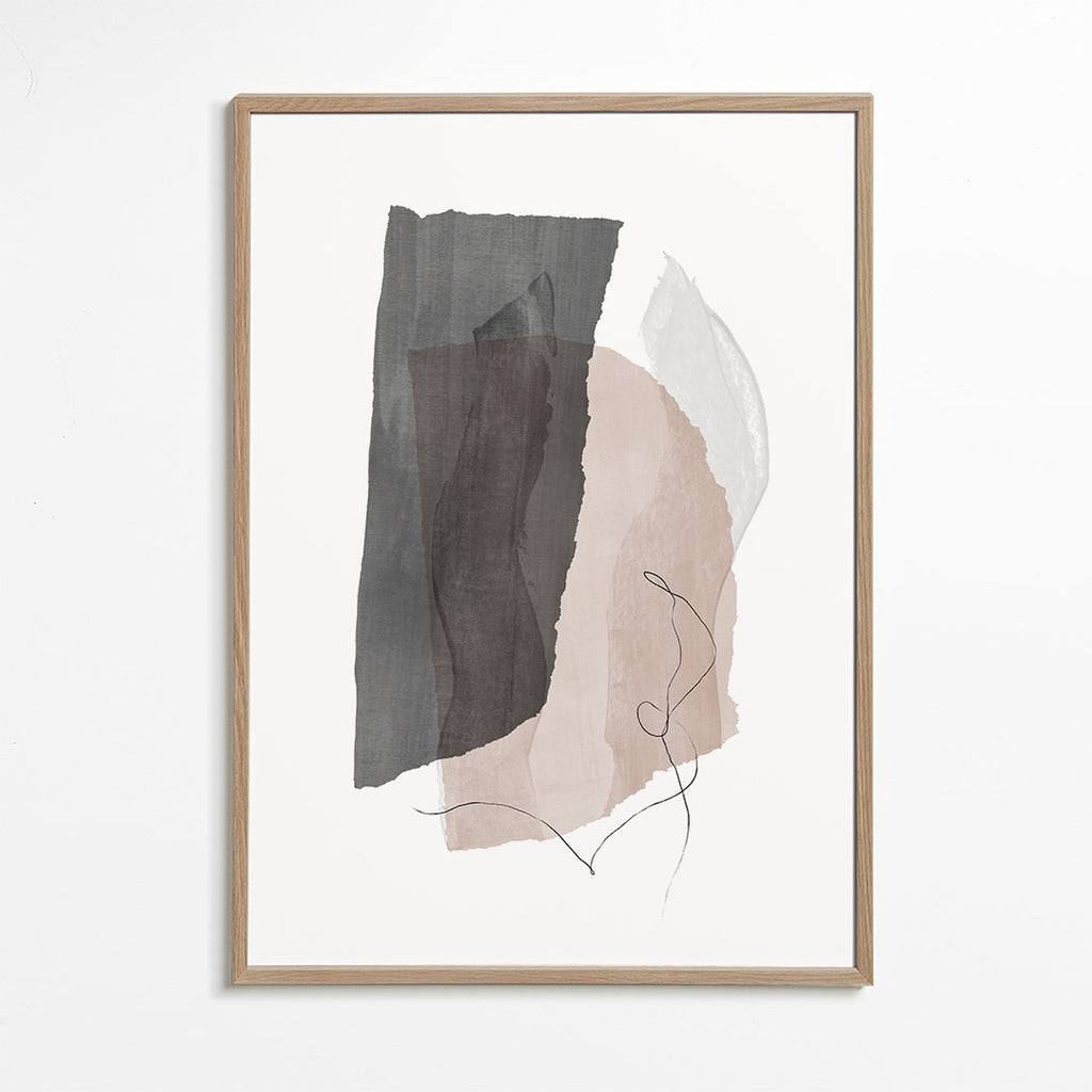 Abstrakt konst i grått och beige med linjedrag