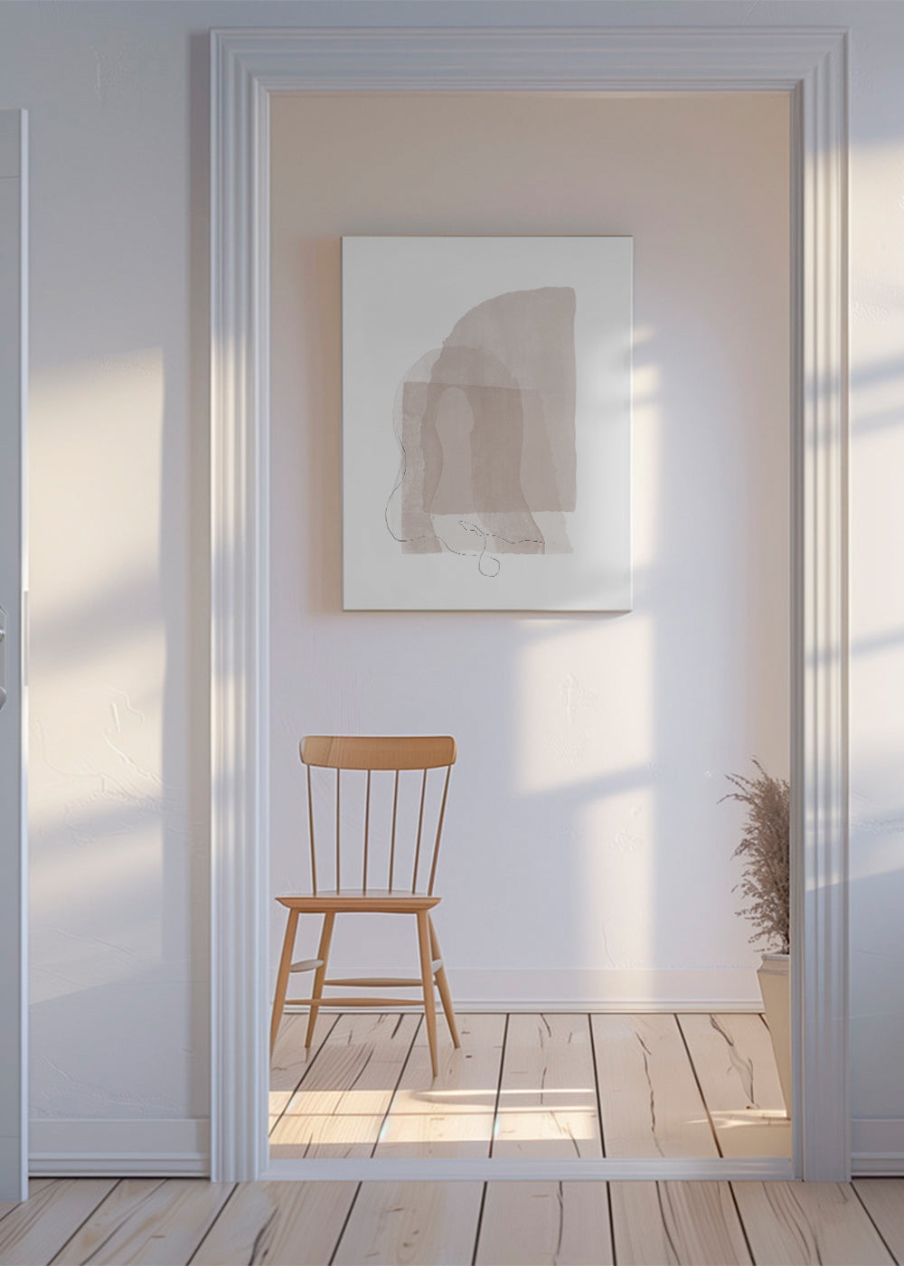 Minimalistisk tavla i neutrala toner med fina linjer
