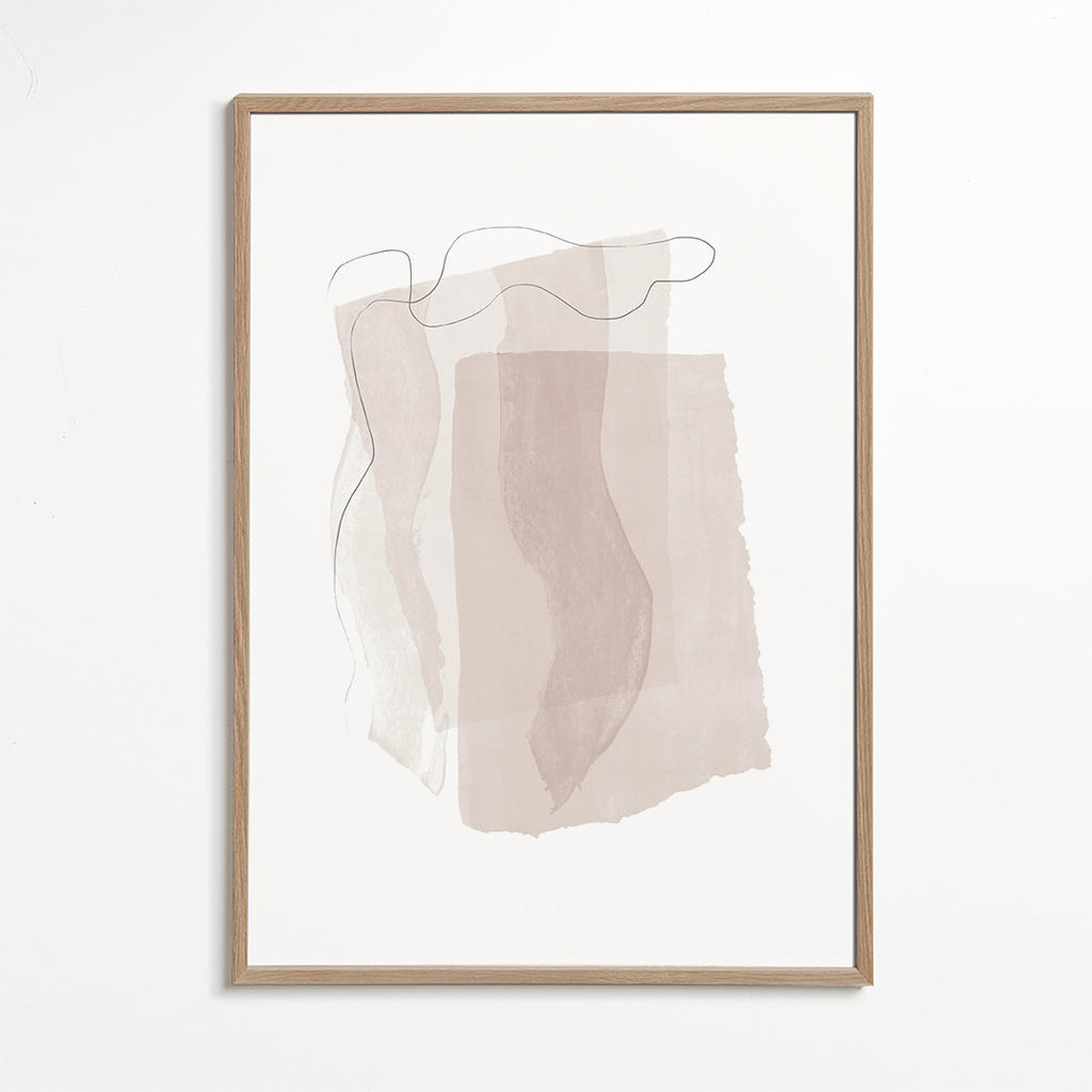 Abstrakt konstverk med neutrala drag och minimal linje
