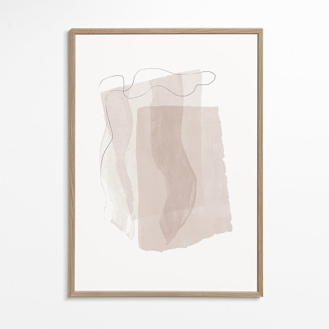 Abstrakt konstverk med neutrala drag och minimal linje