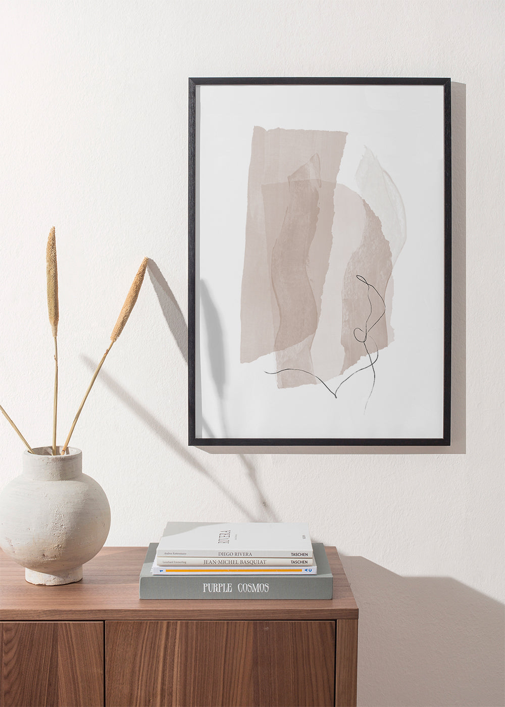Minimalistisk beige konst med linjestreck