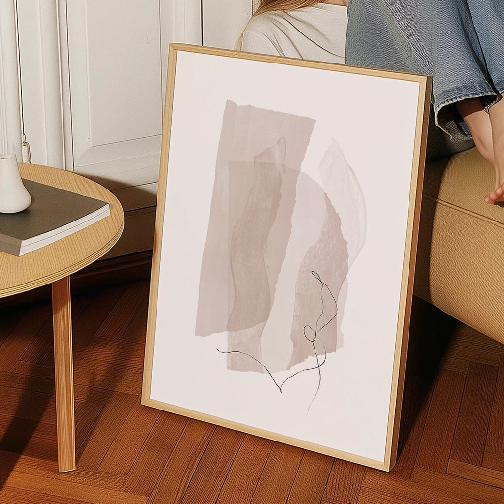 Minimalistisk beige konst med linjestreck