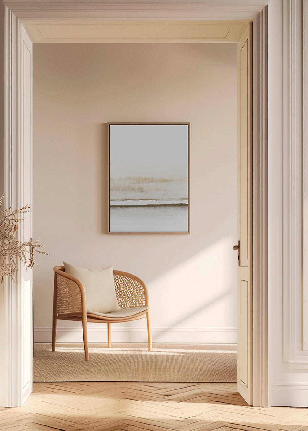 Landskapskonst minimalistisk akvarell beige