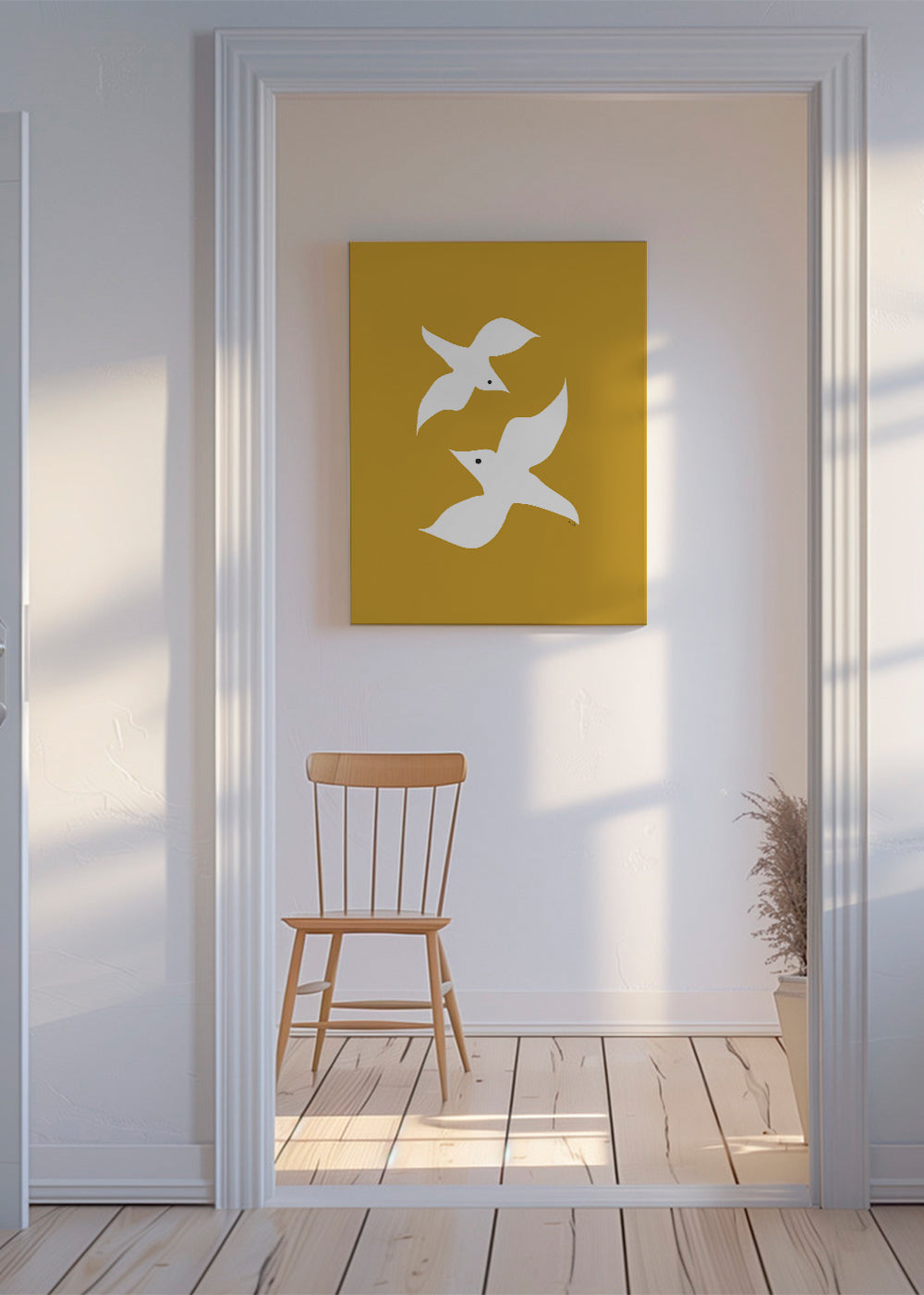 Minimalistisk fågelkonst senap