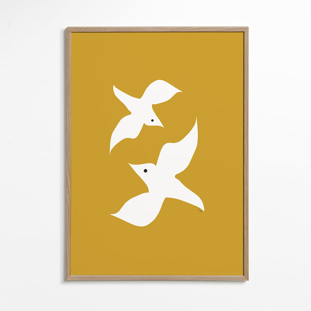 Minimalistisk fågelkonst senap