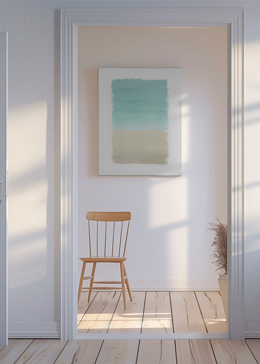 Abstrakt konst i turkos och beige