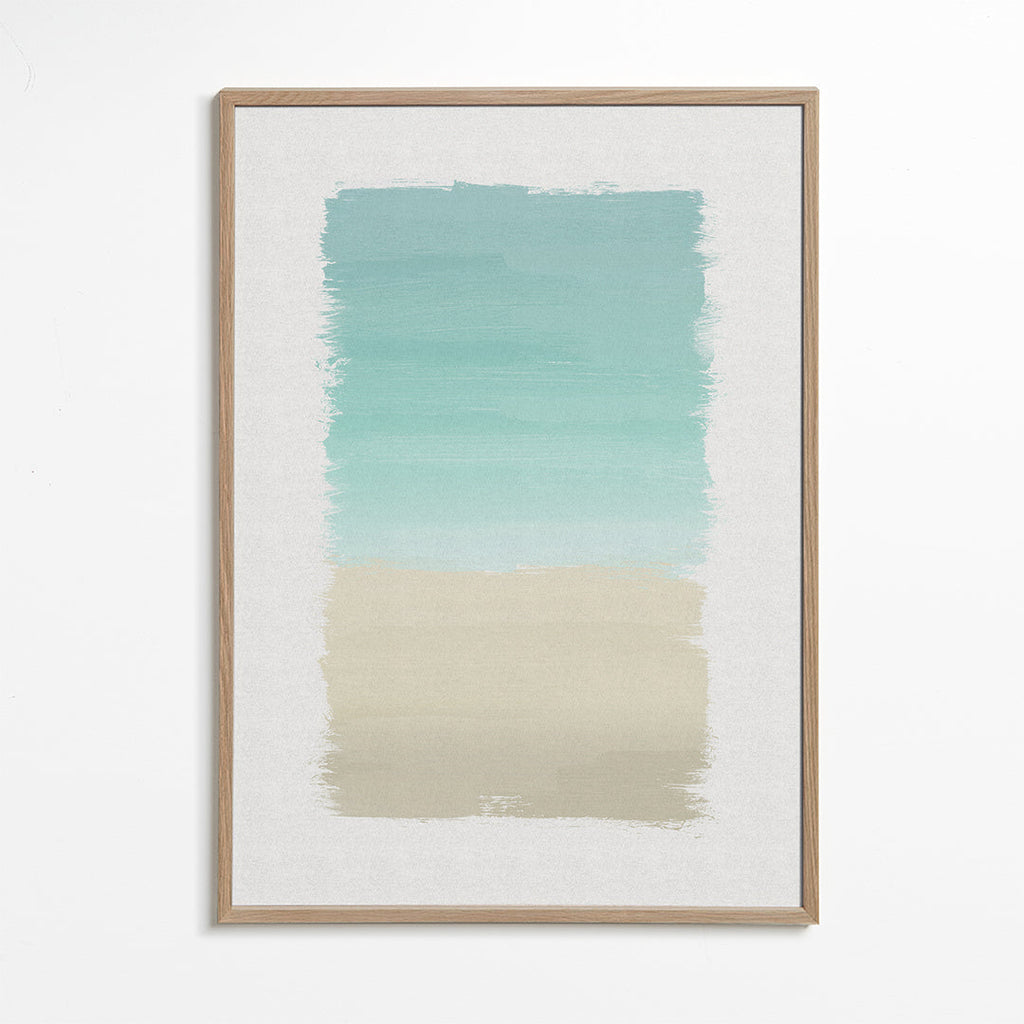Abstrakt konst i turkos och beige