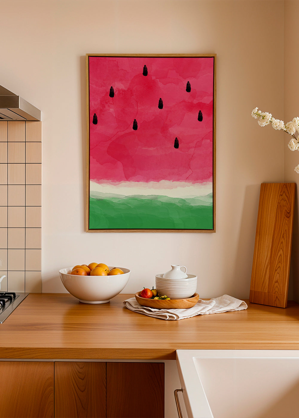 Kökskonst: vattenmelon akvarellstudie
