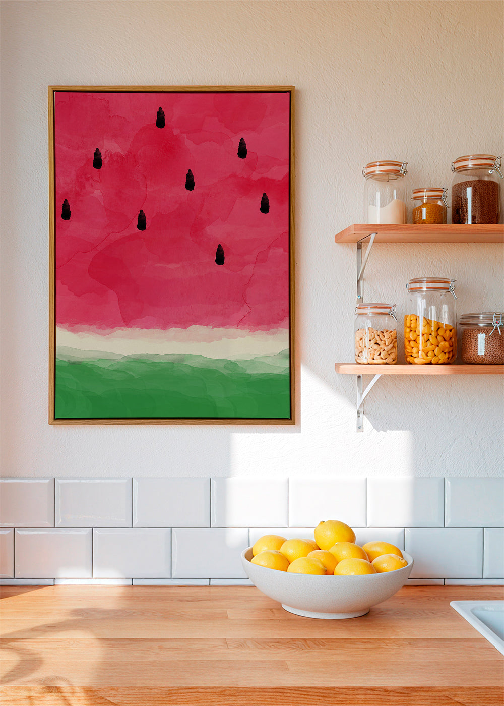 Kökskonst: vattenmelon akvarellstudie