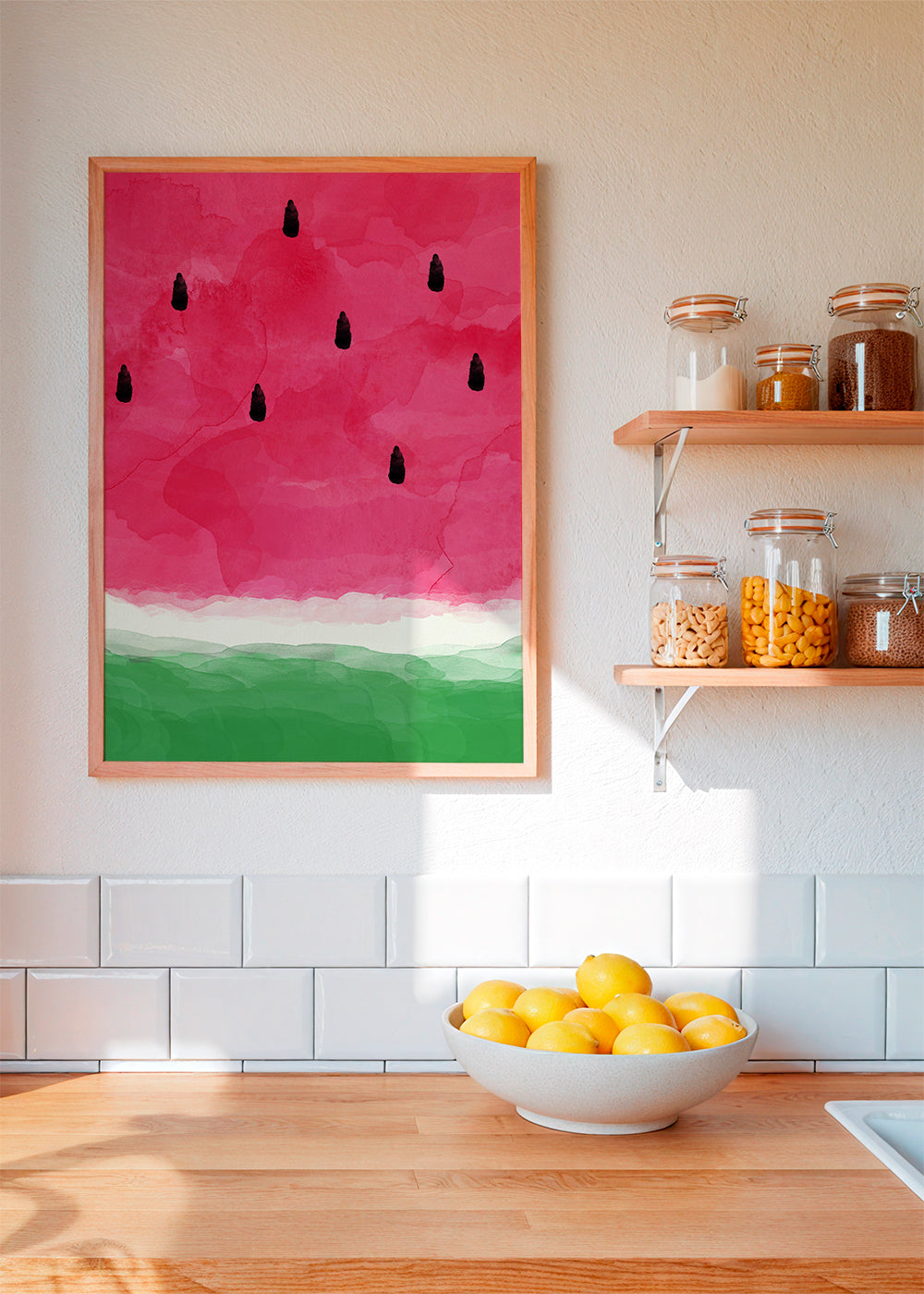 Kökskonst: vattenmelon akvarellstudie