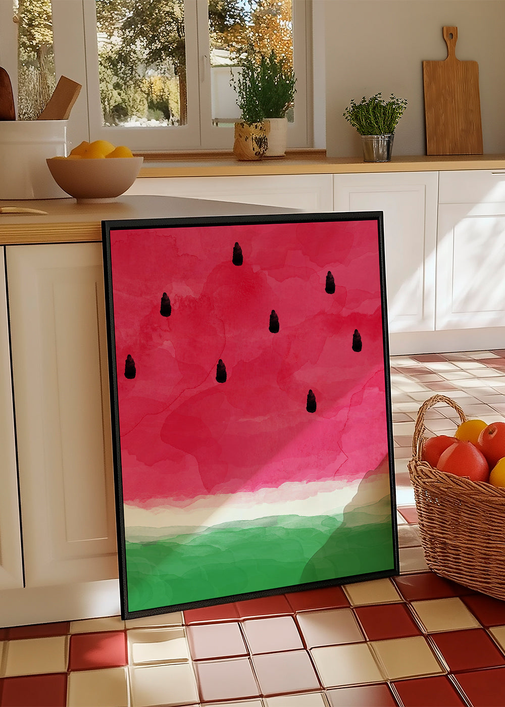 Kökskonst: vattenmelon akvarellstudie