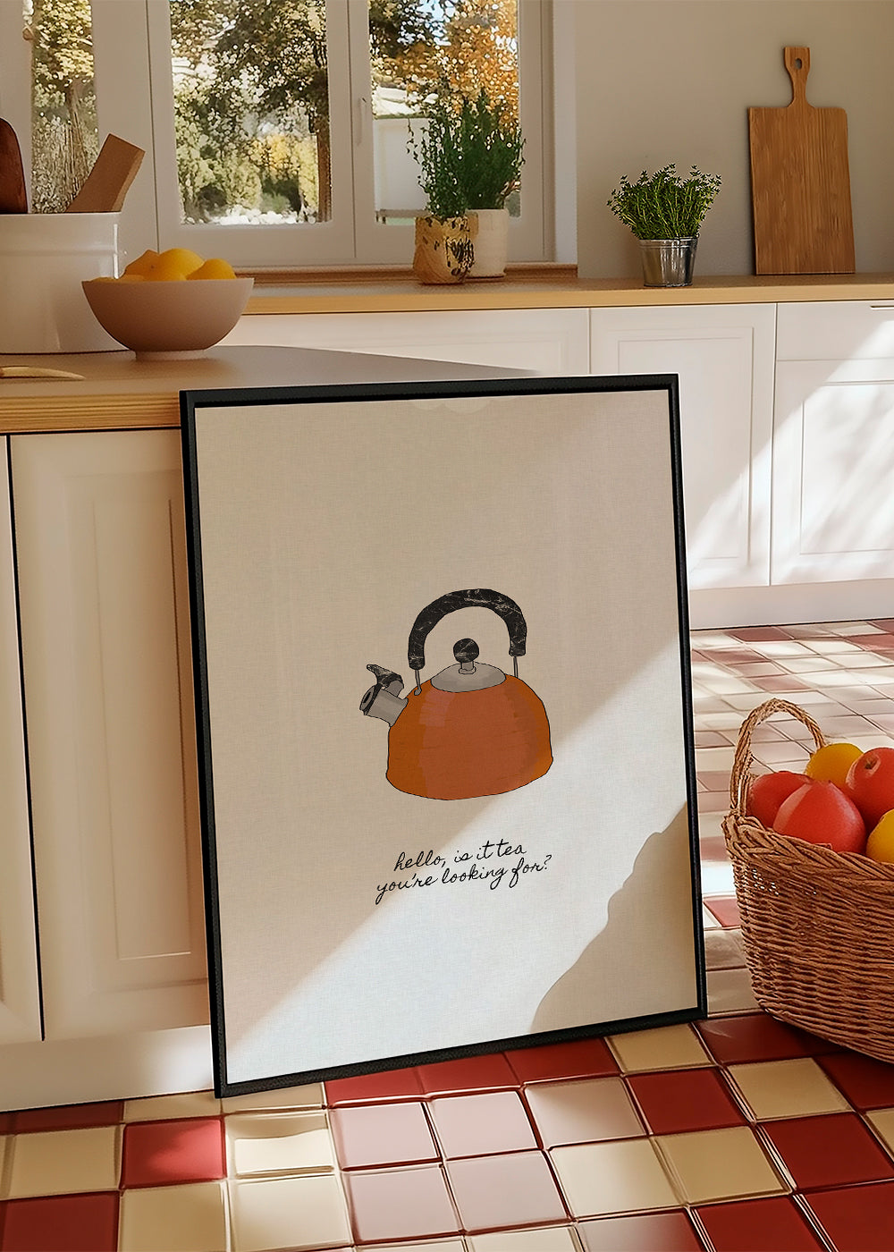 Kökskonst illustrerad vattenkokare med handstil