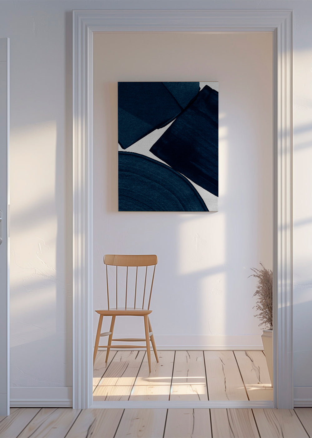 Minimalistisk blå målning med starka penseldrag