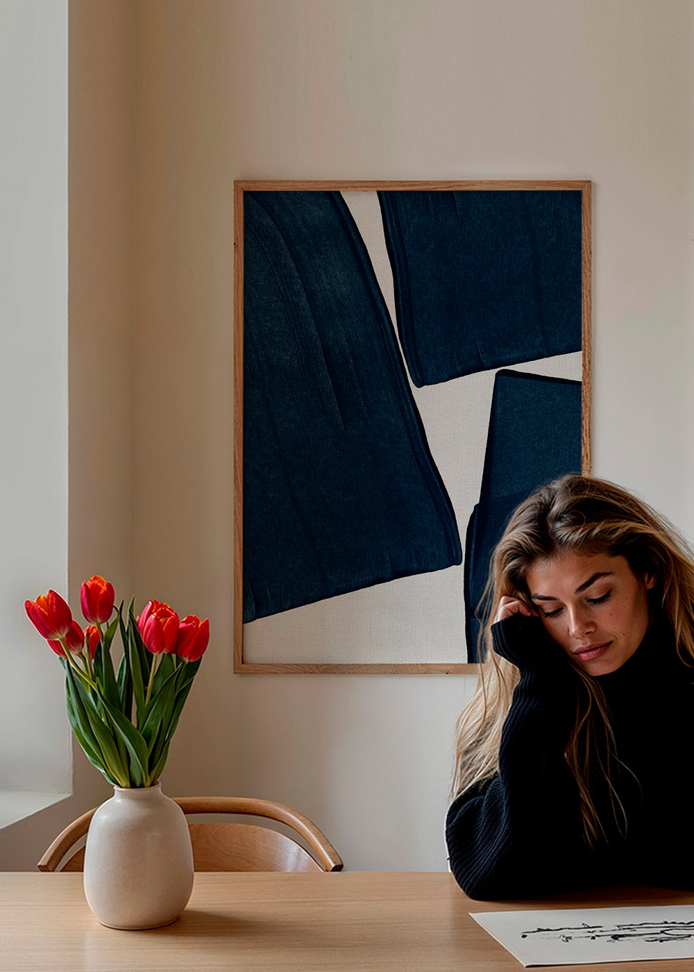 Minimalistisk tavla blå med organiska former