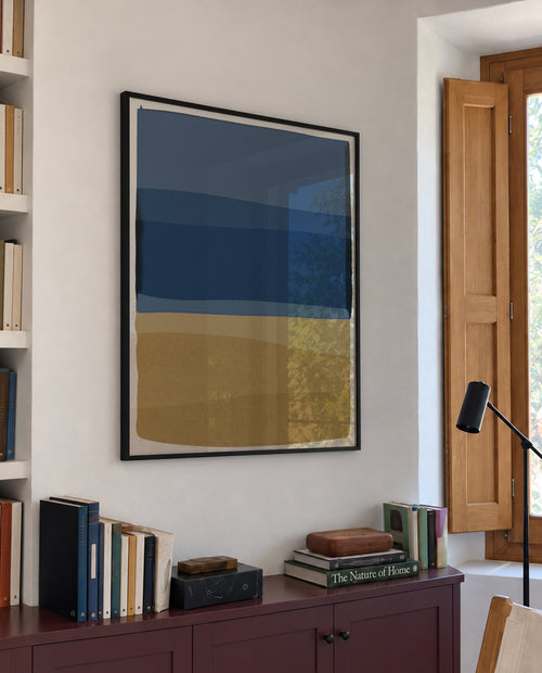 Modern Blue and Yellow - Framed poster in an interior