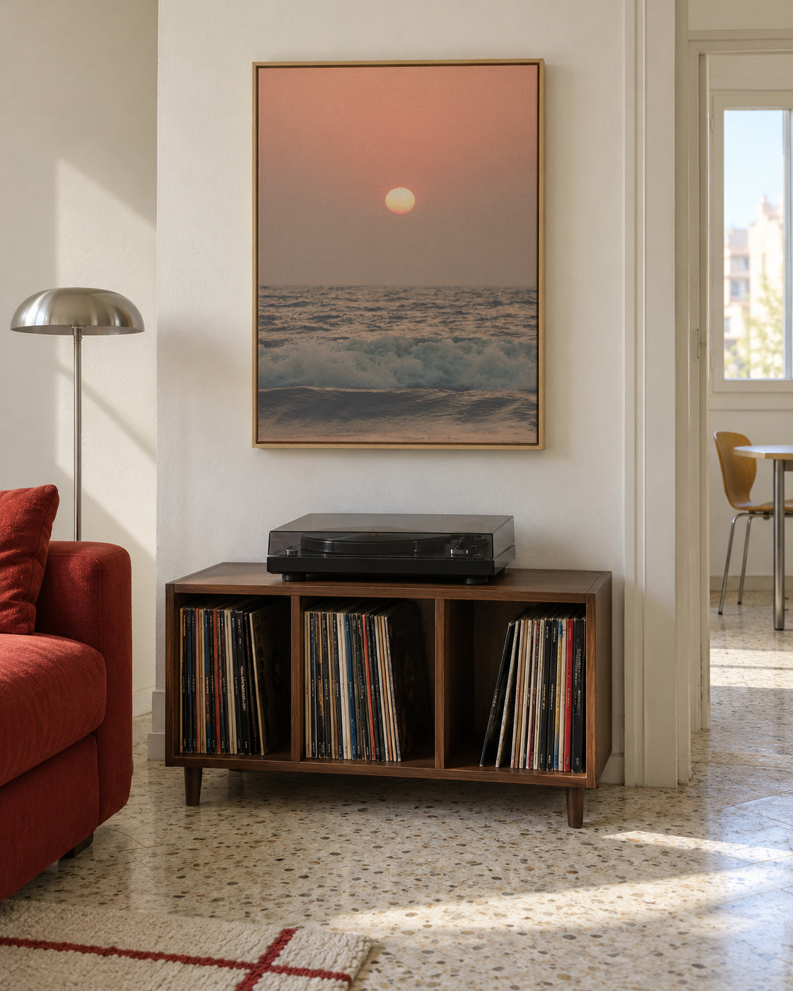 Pink beach sunset - Framed canvas in an interior