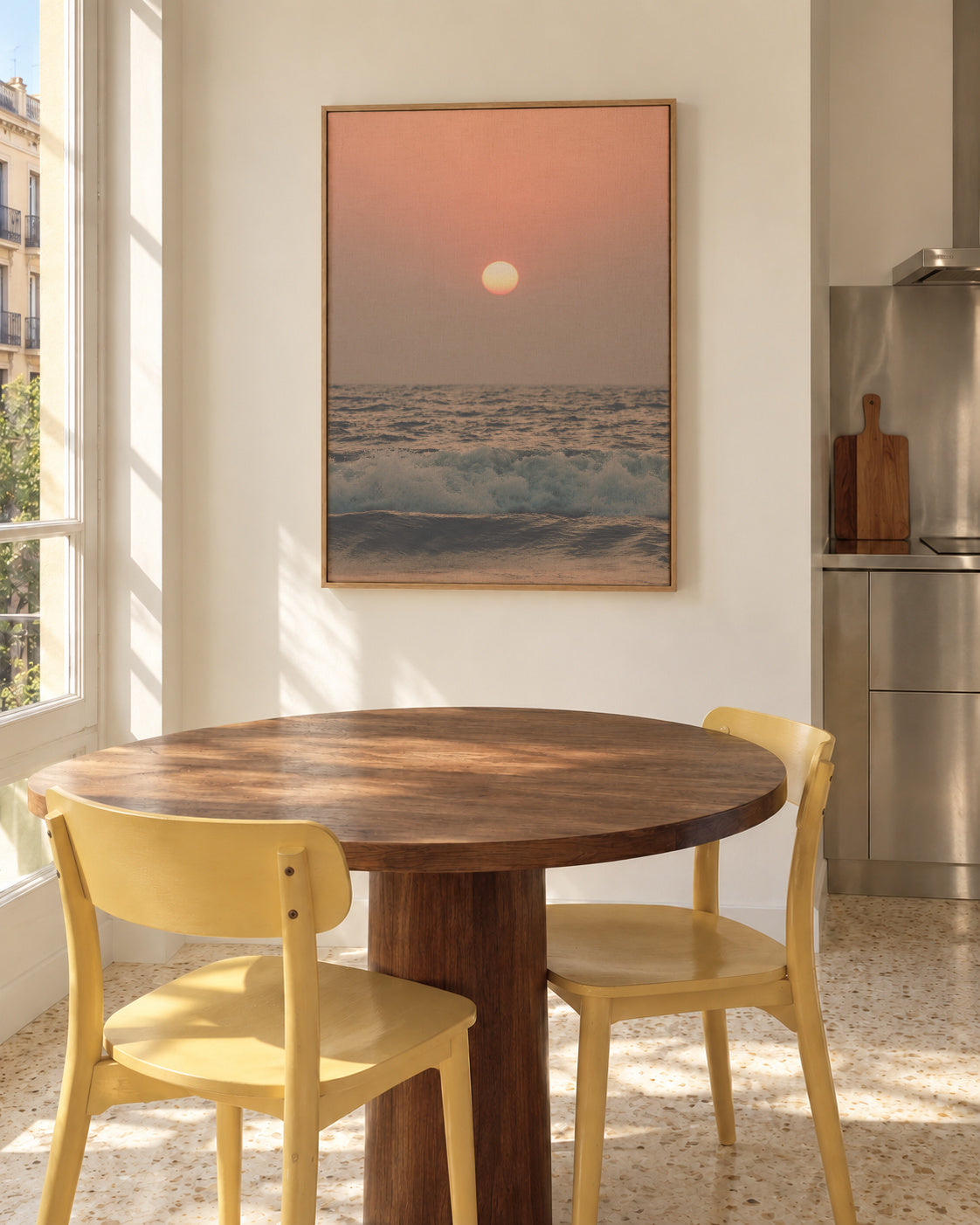 Pink beach sunset - Framed canvas in an interior
