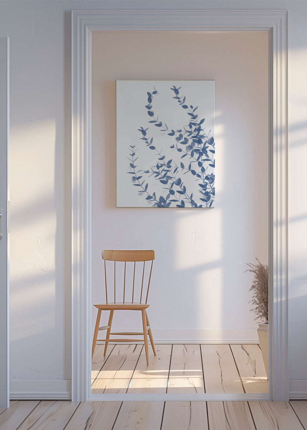Botanisk poster blå blad på ljus bakgrund