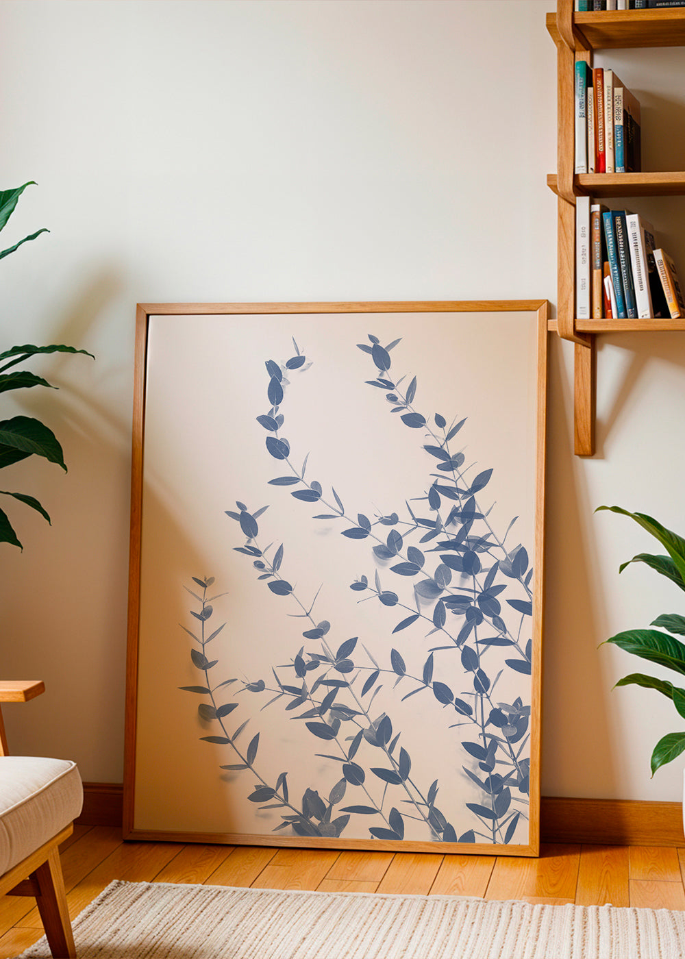 Botanisk poster blå blad på ljus bakgrund