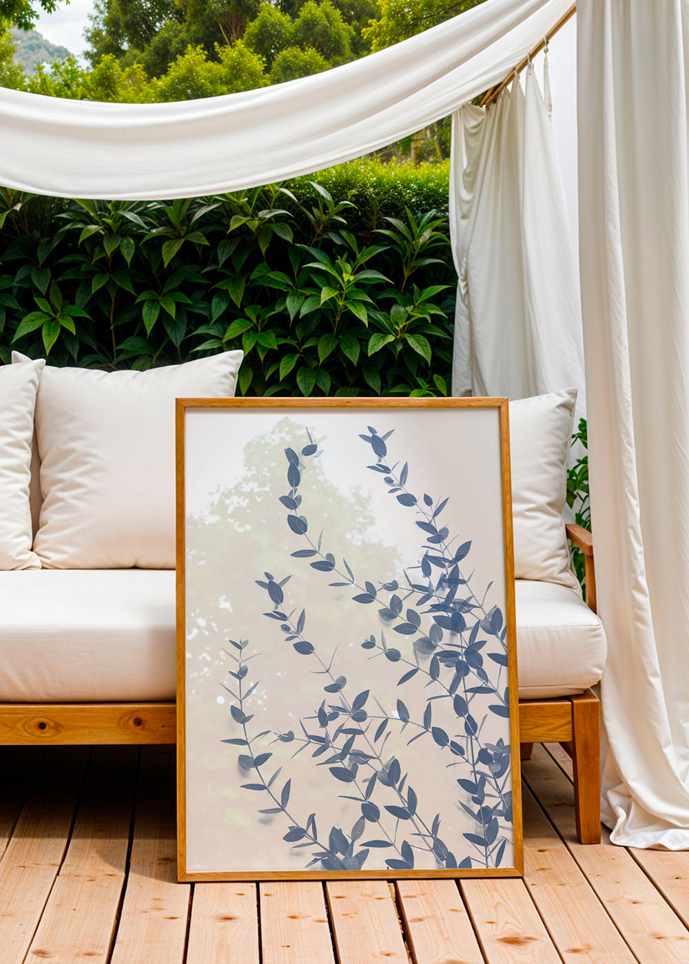 Botanisk poster blå blad på ljus bakgrund