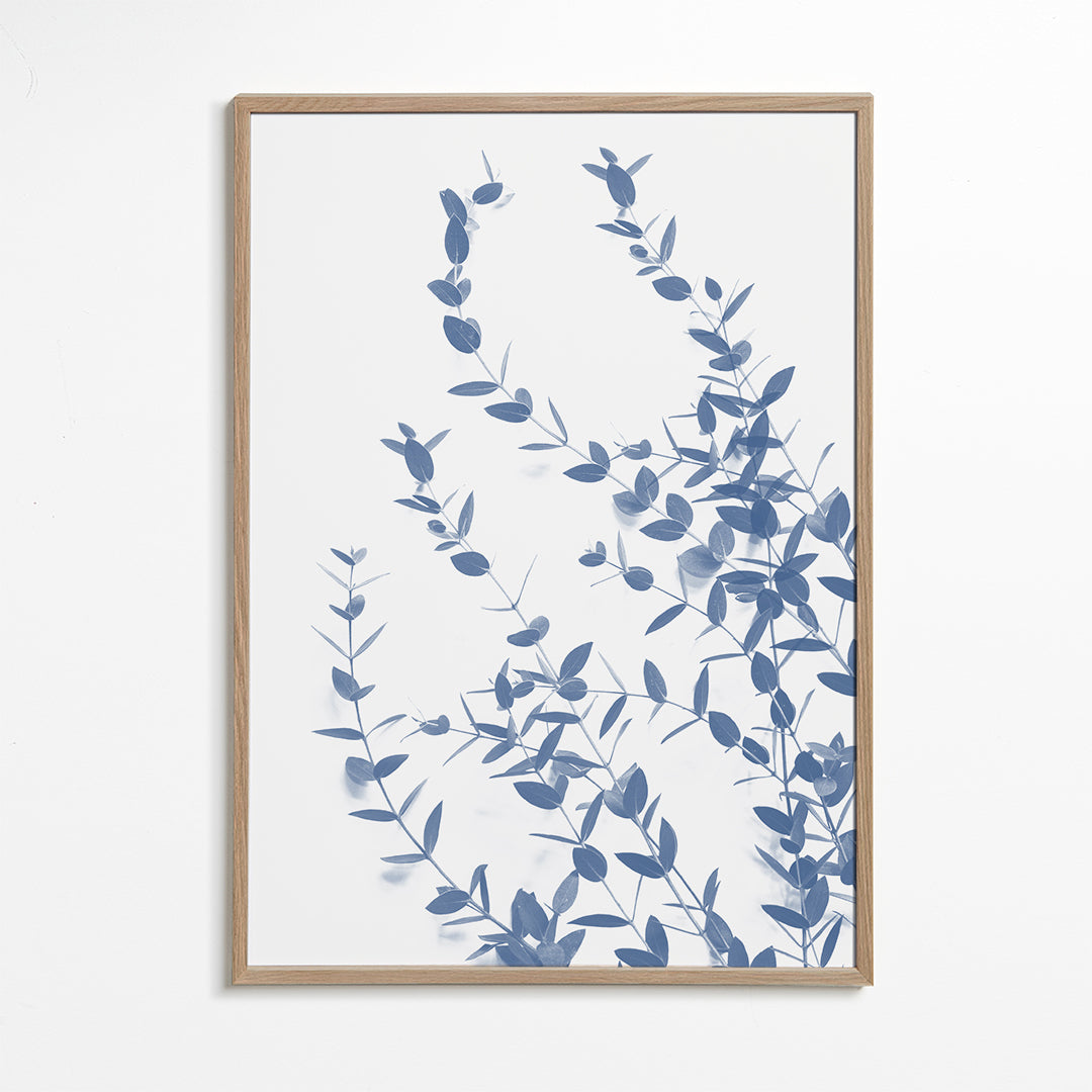 Botanisk poster blå blad på ljus bakgrund