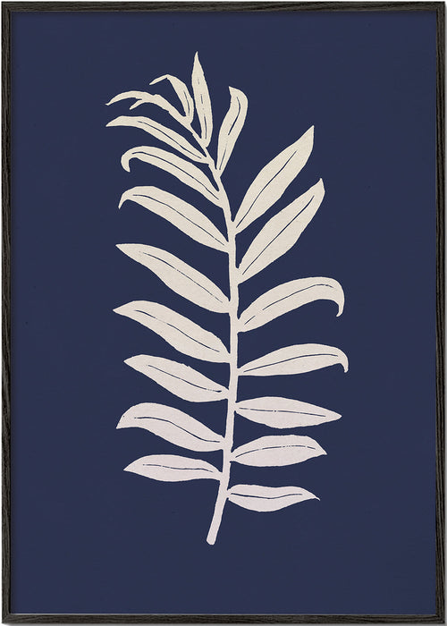 Botanisk poster: palmblad på djupblått