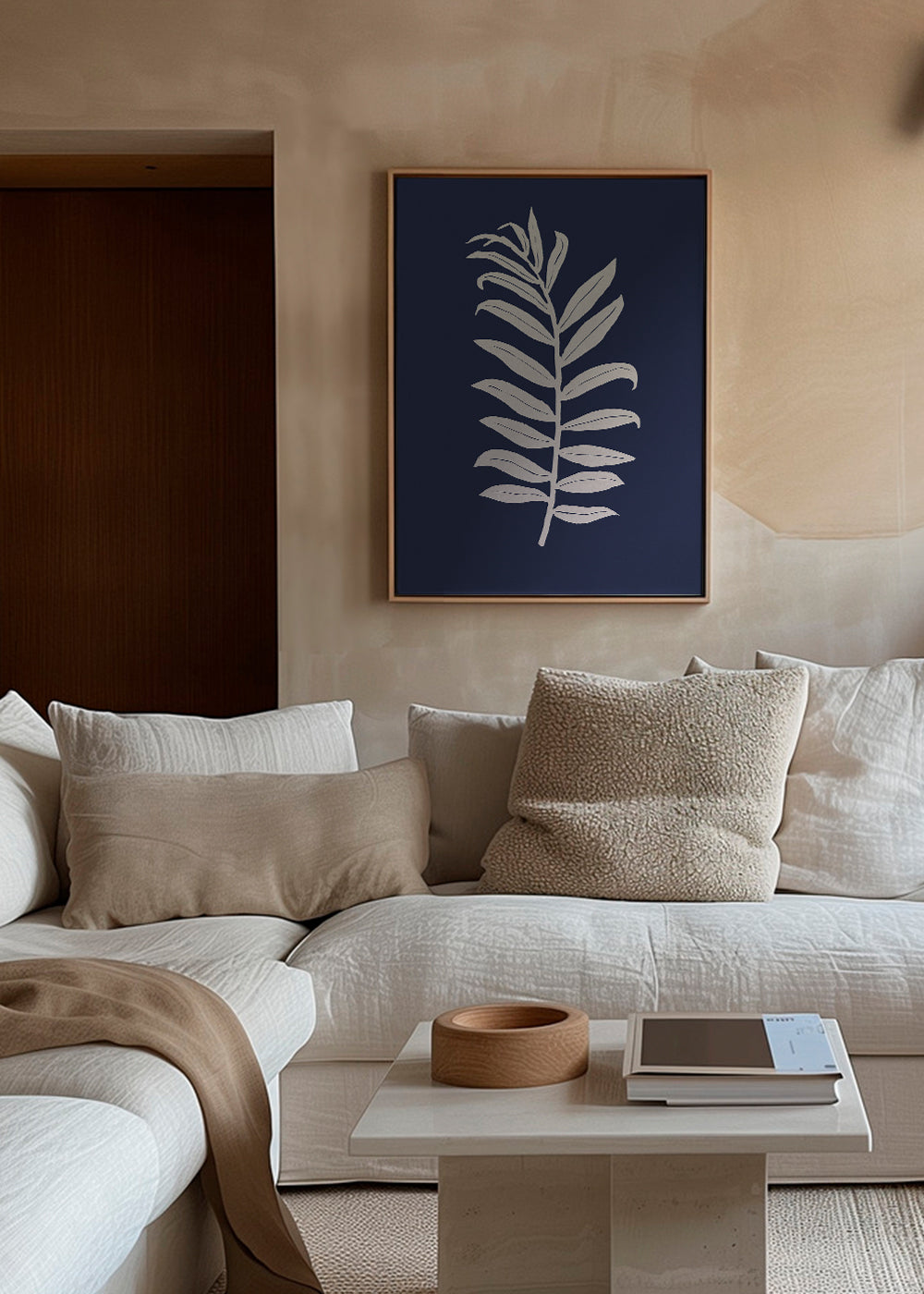 Botanisk poster: palmblad på djupblått